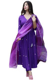 Anni Designer Women'S Cotton Blend Anarkali Embroidered Kurta With Pant & Dupatta (Gsk-Purple_S_Purple_Small),Purple,S