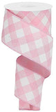 Diagonal Plaid Check Wired Edge Ribbon - 10 Yards (Light Pink, White, 2.5)
