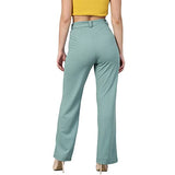 Kotty Women Polyester Blend Green Solid Trousers(Light Moss Green,28)