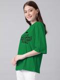 Kotty Women'S Cotton Blend Printed Oversized T-Shirts,Forest GreenApparel,L