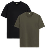 ADRO T Shirts Pack of 2 Mens Tshirts Cotton T Shirts for Men Tshirt T-Shirts Combo T Shirts Tshirts for Men Plain Solid Tshirts Black Olive Tshirt for Men RCM2-PLN-BL-OL-S,Black,Olive