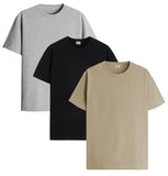 ADRO T Shirts Pack of 3 Mens Tshirts Cotton T Shirts for Men Pack of 3 T Shirts Regular fit Tshirts Combo T Shirts Solid Tshirt for Men | RCM3-PLN-BL-BE-GR-2XL,Black,Beige,Grey