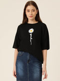 Kotty Women'S Cotton Blend Black Printed Oversized T-Shirts,Jet BlackApparel,L