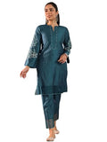 Libas Womens Embroidered Silk Blend Straight Kurta With Trousers