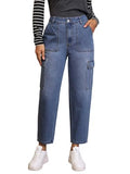 Kotty Women'S Jean Slim Fit High-Rise Light Fade Stretchable Cargo Cargo Jeans(Blue,32)