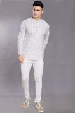 Divisive Men'S Pure Cotton Relaxed Fit Printed Short Kurta (Dkrt445_Xl_White)