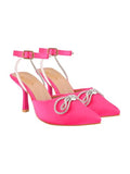 Women'S Magenta Satin High Heel Sandals Pointed Toe Party Heels With Rhinestone Bow & Ankle Strap Elegant Stilettos For Weddings & Events Eu37,Magenta,4,B0DK7DDHBK