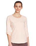 Enamor Essentials Women's Slim Fit Henley Neck 3/4th Sleeves Cotton Tee with Snap Button Placket Front & Sleeve Tab - E129(E129-Pink Pearl W/Energy-Medium),Pink Pearl W/Energy