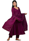 Gosriki Women'S Rayon Viscose Yoke Anarkali Kurta With Pant & Dupatta (Suruchi Wine-Vks01-Gs_Xxl_Wine_Xx-Large),Wine,2,B0DSKS6JN1