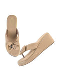 Shoetopia Upper Bow Detailed Wedges | Cushioned Footbed |Casual Ethnic Festive Women'S Girls Stylish Slip On | Light Weight For Daily & Outdoor Sandal-Beige-Eu41,Beige,8,B0DZVMM1SJ