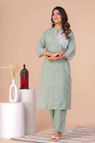 Fabnex Kurta Set For Women | Women Embroidered Kurta Set | Women Kurta Sets Kurtis | Women Kurta Pant Set (K-34-38) (L, Pista)