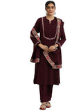 Libas Womens Yoke Design Wool Straight Kurta With Trousers And Dupatta