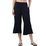 Enamor Essentials Women'S Mid Rise Crop Length Soft & Drapey Stretch Viscose Culottes With Smart Side Slits - E064(E064-Navy-S)