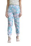 Leriya Fashion Womens Wide Leg Pants Flowers Floral Print Drawstring Loose Long Trousers (Small, Skyblue)