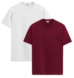 ADRO T Shirts Pack of 2 Mens Tshirts Cotton T Shirts for Men Tshirt T-Shirts Combo T Shirts Tshirts for Men Plain Solid Tshirts White Maroon Tshirt for Men RCM2-PLN-WH-MR-M,White,Maroon