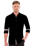 Lookmark Men'S Cotton Blend Stitched Solid Full Sleeve Shirt(Shirt 01-S) Black
