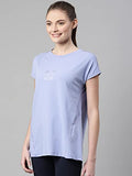 Enamor Womens Athleisure A305-Dry fit Cotton Spandex with Antimicrobial Finish Active Stay Fresh Workout T-Shirt (A305_Purple Slate/Be Here Now_L),Purple Slate/Be Here