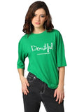 Kotty Women'S Printed, Typography Round Neck Cotton Blend 3/4 Sleeve T-Shirt(Green,S)