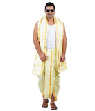 Prakasam Cotton Mens Asha (Polyester Blended) Cream Colour Panjakejam (Ready To Wear) Dhoti & Towel Set With Pocket (50K)