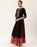 Gosriki Women'S Cotton Straight Kurta With Skirt (Ruma Black_S-Go_Black_Small),Black,,B09HQKCMV9