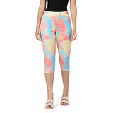 OM SAI LATEST CREATION Women's Tie-Dye Calf Length Capri Cropped Leggings Cotton Lycra Fabric Slim Fit 3/4th | Pants (Grey_L) (X-Large Yellow),Yellow