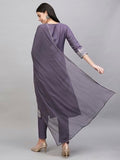Anni Designer Women'S Cotton Blend Straight Printed Kurta With Pant & Dupatta (Rowan Purple_Xxl_Purple_Xx-Large),Purple,2XL,Cotton Blend,Rowan Purple_1521,
