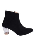 Shoetopai Women'S Black Ankle Boots Faux Suede Booties With Transparent Block Heel Chic Zip Closure Fashion Forward Fall/Winter Footwear Eu40,Black,7,B0BSC4V46S