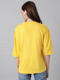 Kotty Women'S Printed, Typography Round Neck Cotton Blend 3/4 Sleeve T-Shirt(Yellow,Xl)