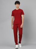 LookMark Men's Crepe Blend Solid Pattern Pajama & T-Shirt Set Short Sleeve Round Neck Drawstring Pocketed Elegance (AZ-LM-P1-NW25 Maroon-S),Maroon