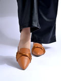 Shoetopia Women'S Tanslip-On Mules Pointed Toe Flats With Satin Ribbon Detailing | Stylish Casual & Office Eu39,Tan,6,B0DZVN1GL6