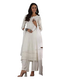 Libas White Pure Cotton Embroidered Kurta Sets For Women