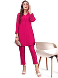 Womanista Blend Women's Crimson Pink Colour Chanderi Silk Fabric Tunic with Trouser coord Set Ankle Length (Co-ords_9027 S)