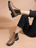 Women'S Chunky Chelsea Boots Tan Ankle Booties With Lug Sole Slip-On Elastic Side Panels Stylish Fall/Winter Footwear Eu39,Bronze,6,B0DM2DPNQG