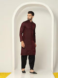 Kisah Men'S Kurta, Maroon Jacquard, Woven Design Regular Fit Mandarin Collar Long Sleeves (Xl)