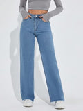 Kotty Womens Straight Button Solid Baggy Jeans(Blue,M)_Kttladiesjeans2827M