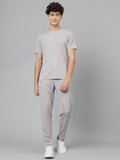 LookMark Men's Crepe Blend Solid Pattern Pajama & T-Shirt Set Short Sleeve Round Neck Drawstring Pocketed Elegance (AZ-LM-P1-NW25 Grey-M),Grey