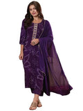 Anni Designer Women'S Cotton Blend Straight Printed Kurta With Pant & Dupatta (Manini Begani-Vks01_Xl_Begani_X-Large),Begani,XL