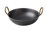 Ameraempire Iron Kadai with Brass Handles, Black, Round, Deep Frying Pan for Indian Cooking Work for Kitchen