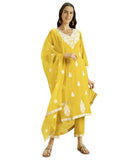 Kaari Rayon Staple 3 PCS Women Kurta Set (KAAAW24WSKD-82023_Marigold Yellow_L)
