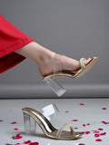 Shoetopia Stylish Trasparent Detailed Golden Block Heels For Women & Girls /Eu41,Golden,8,B0F31BDR41