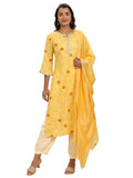 Libas Women'S Cotton Blend Kurta Sets (400068O_Yellow_Xl)