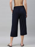 Enamor Essentials Women'S Mid Rise Crop Length Soft & Drapey Stretch Viscose Culottes With Smart Side Slits - E064(E064-Navy-S)