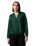 Fyltr Women'S Drop Shoulder Hoodie With Lace Up Neck Detailing & Contrast Drawcord,Enchanted Evergreen,Enchanted Evergreen,2Xl