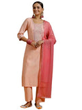 Libas Women'S Silk Blend Kurta Sets (Gs923_Peach