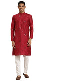 Sojanya (Since 1958 Men'S Silk Blend Maroon Mirror Work Only Long Kurta