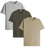 ADRO T Shirts Pack of 3 Mens Tshirts Cotton T Shirts for Men Pack of 3 T Shirts Regular fit Tshirts Combo T Shirts Solid Tshirt for Men | RCM3-PLN-GR-OL-BE-S,Grey,Olive,Beige