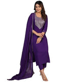 Gosriki Women'S Rayon Blend Embroidered Straight Kurta With Pant & Dupatta (Jenny Begani-Gs_Xl_Violet_X-Large),Violet,,B0CZ7DY36S