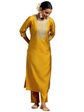 Libas Gerua Womens Yoke Design Silk Blend Straight Kurta With Trousers