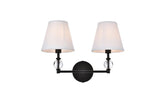 Living District Indoor Modern Home Decorative Bright Ceiling Bethany 2 Lights Bath Sconce In Black With White Fabric Shade
