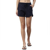 Enamor Essentials Women's Relaxed Fit Mid Rise 100% Cotton Mid-Thigh Length Shorts With Adjustable Waistband & Pockets - E078(E078-Navy-M),Navy